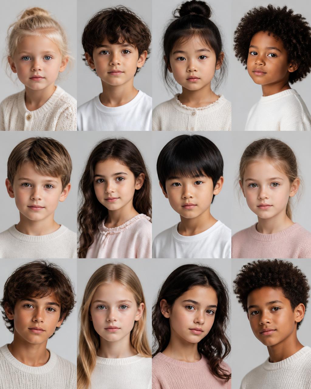 AI casting composite: early years, kids and pre-teen faces